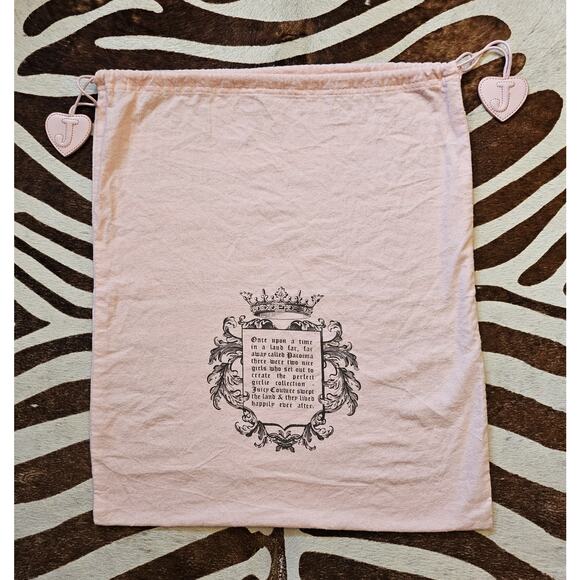 Vintage Pink Juicy Couture Draw String Storage Dust Bag Leather Hearts 20.5 x 18 - Picture 1 of 5